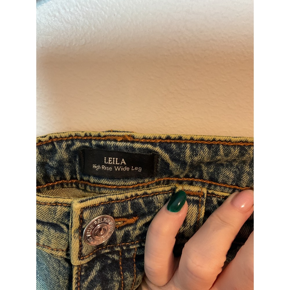 True Religion LEILA High Rise Wide Leg Carpenter Jeans W25 Acid Wash Blue - Picture 4 of 10